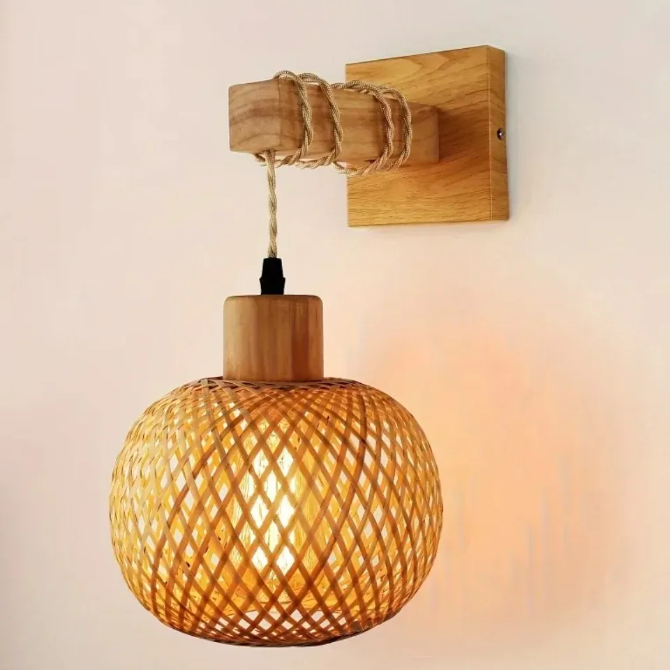 Applique murale rotin bambou enfichable style rustique