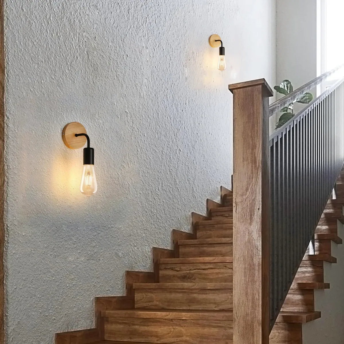 Applique murale style industriel en bois et rotin – Image 5
