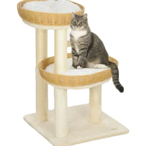 Arbre à chat 2 niveaux en osier et bois 75,5 cm