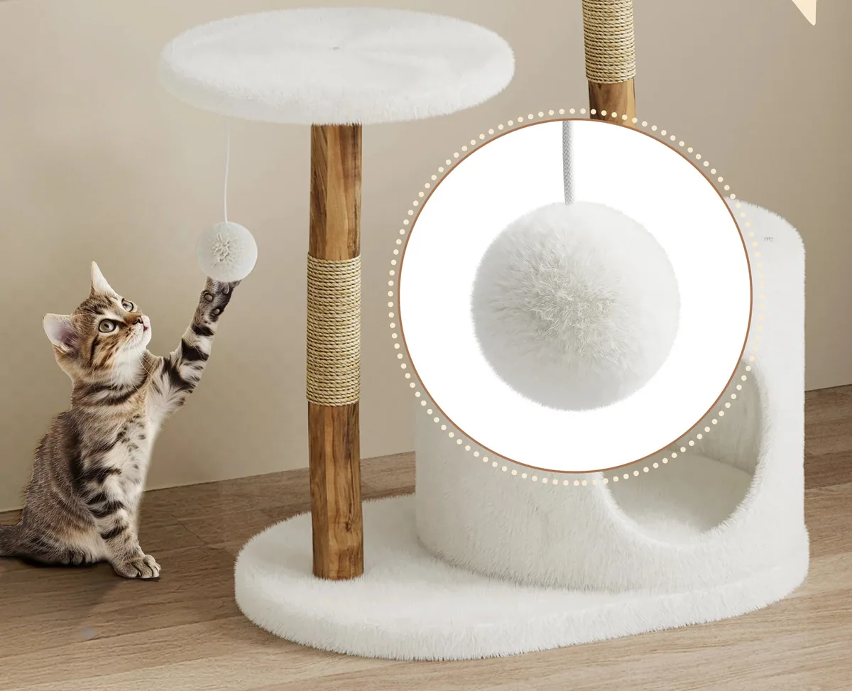 Arbre à chat en bois et osier multi-niveaux – Image 2