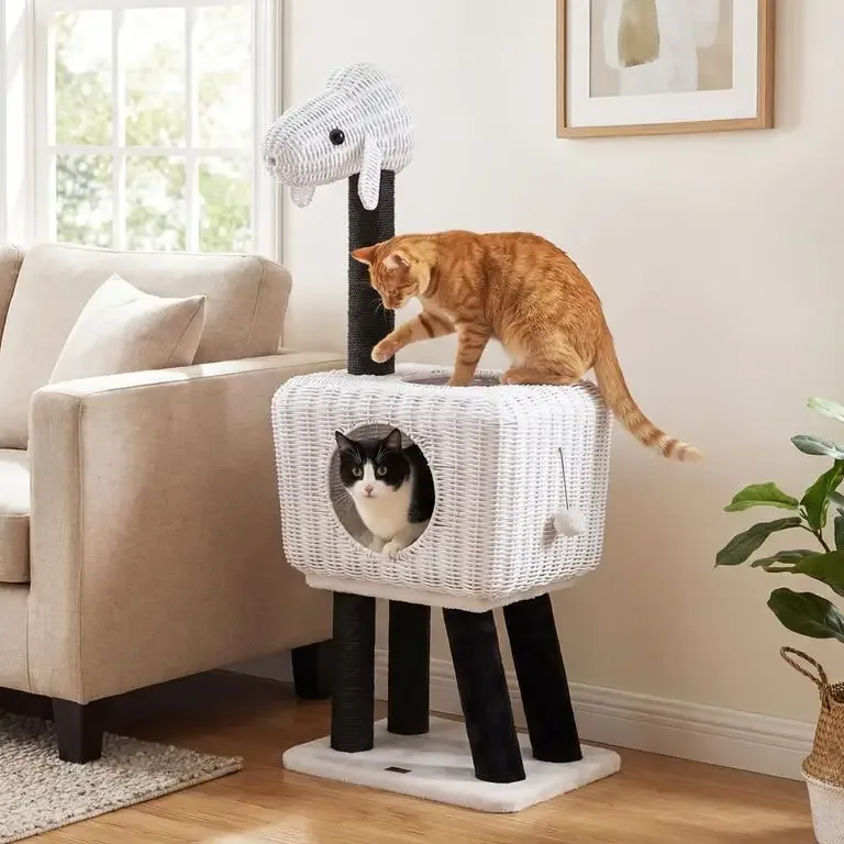 Arbre à chat mouton 110 cm avec condo rotin