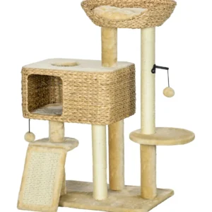 Arbre à chat rotin tressé 3 niveaux avec griffoirs
