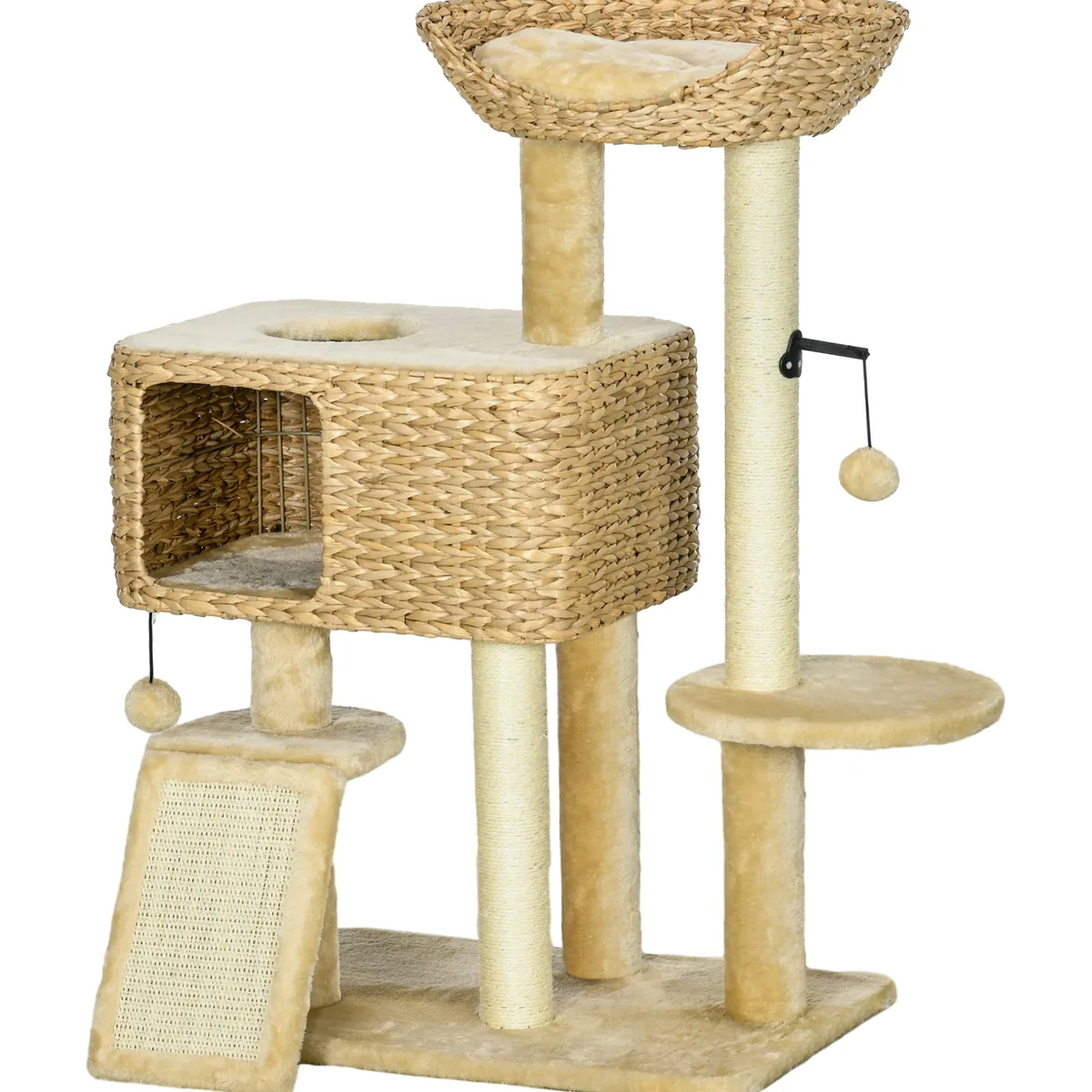 Arbre à chat rotin tressé 3 niveaux avec griffoirs