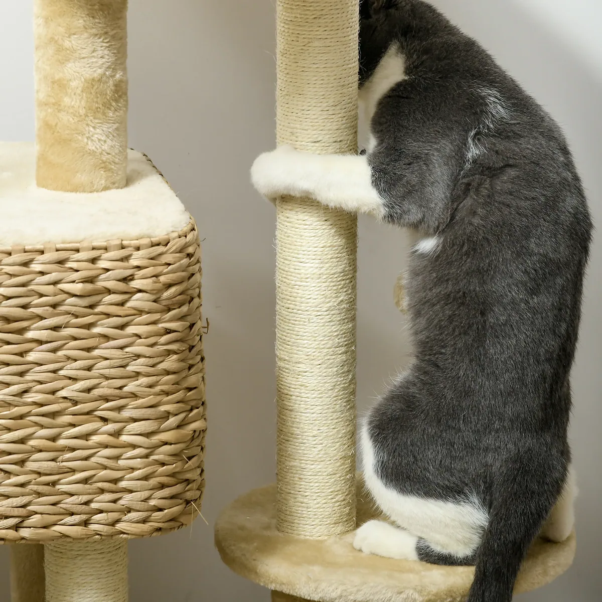 Arbre à chat rotin tressé 3 niveaux avec griffoirs – Image 4
