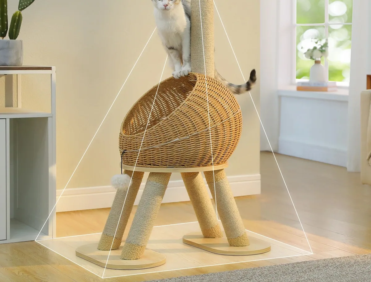 Arbre à chat rotin trois niveaux avec sisal – Image 2