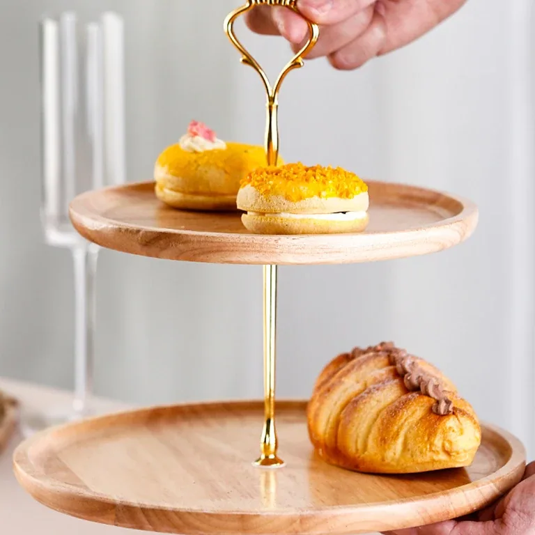 Assiette à fruits double couche en bois rond – Image 2