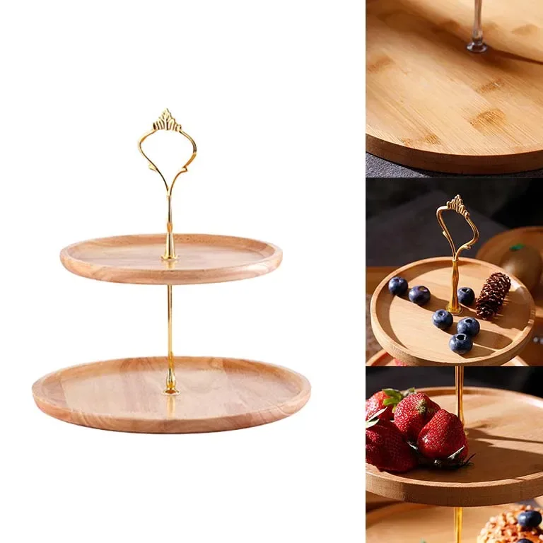 Assiette à fruits double couche en bois rond – Image 4