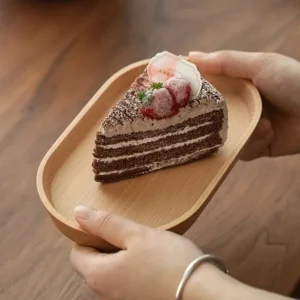 Assiette ronde en bois massif style japonais