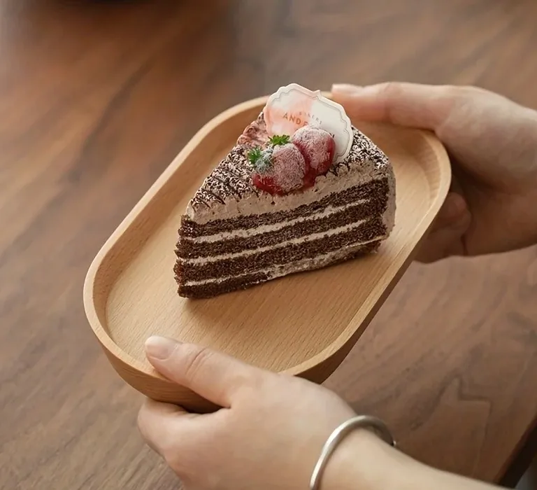 Assiette ronde en bois massif style japonais