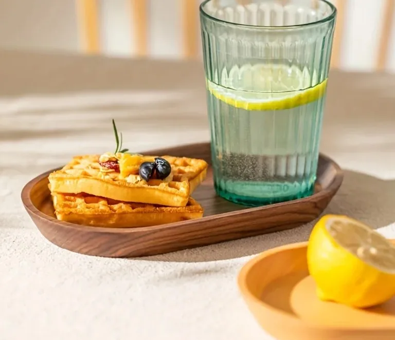 Assiette ronde en bois massif style japonais – Image 2