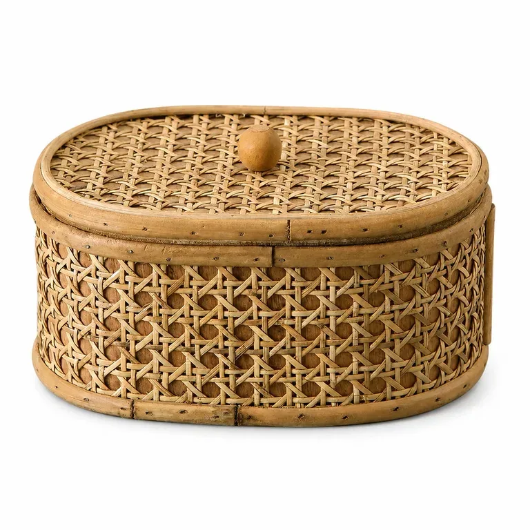 Boîte de rangement ovale en rotin tressé à main