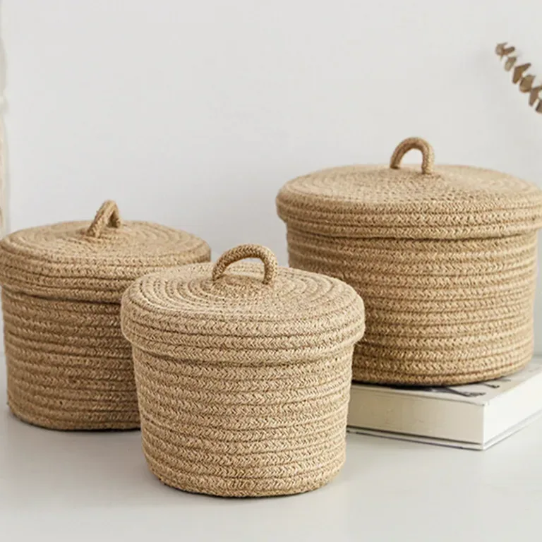 Boîte de rangement tissée en jute S 12,5x16 cm