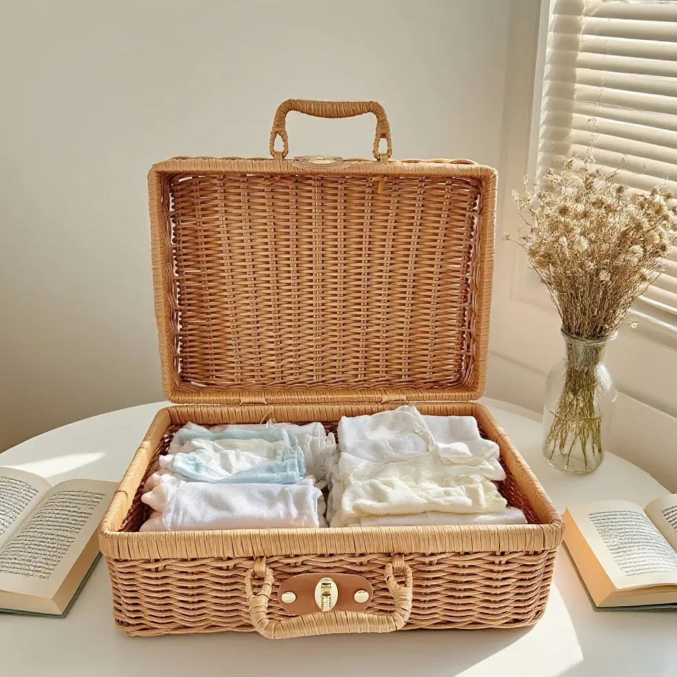 Boîte de rangement tressée imitation rotin vintage – Image 4