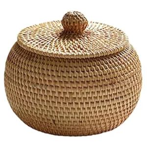Boîte ronde tissée en rotin avec couvercle