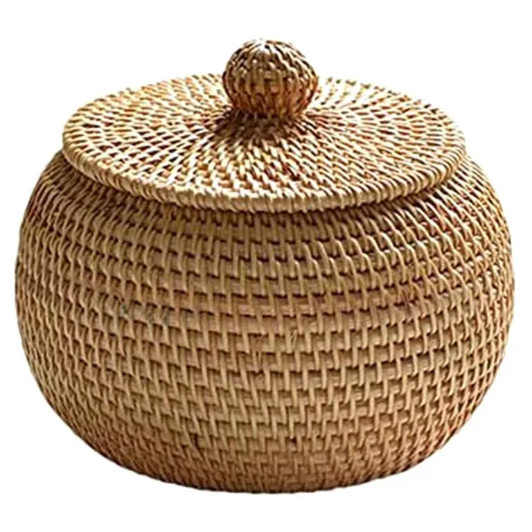 Boîte ronde tissée en rotin avec couvercle