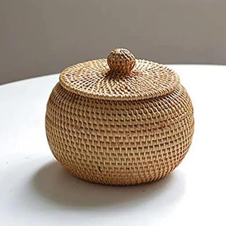 Boîte ronde tissée en rotin avec couvercle – Image 2