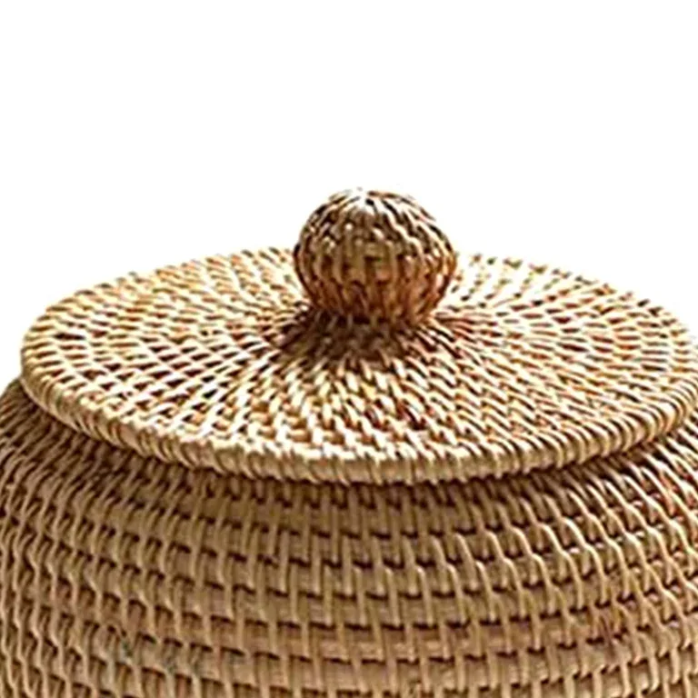 Boîte ronde tissée en rotin avec couvercle – Image 3