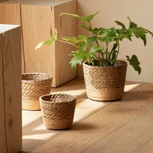 Cache-pot rotin tressé blanc modèle BLANC