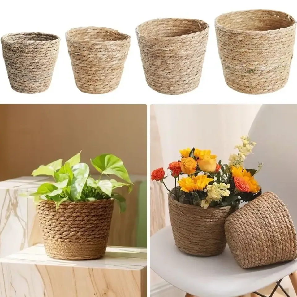 Cache-pot tressé en paille - taille unique Mini/S/M/L – Image 5