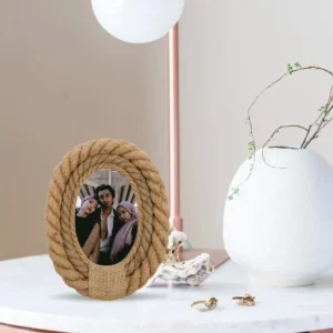 Cadre photo rotin style rétro avec corde décorative