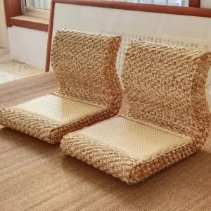 Chaise basse japonaise paille et rotin dossier Tatami