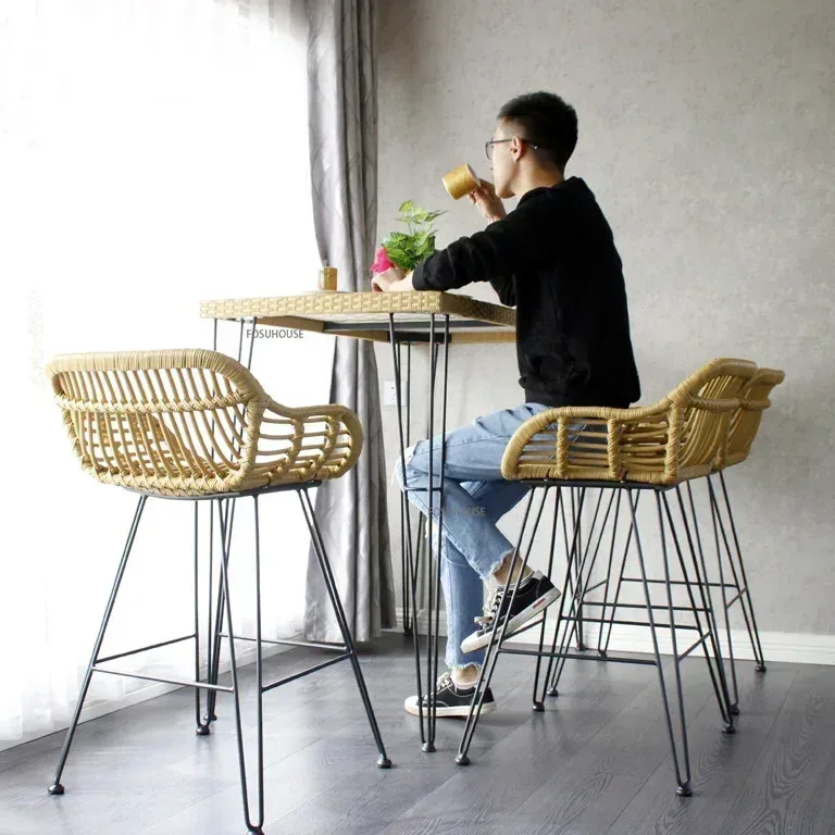 Chaise de bar en rotin moderne pour îlot – Image 3