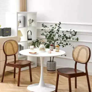 Chaise de salle à manger bois et dossier rotin tressé