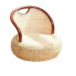 Chaise en rotin à dossier, assise rembourrée et cadre métal