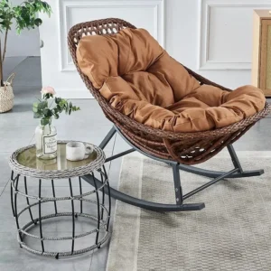 Chaise longue rocking en rotin pour intérieur et balcon