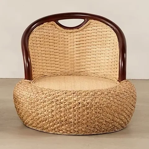Chaise tatami rotin et bois - tabouret salon – Image 3