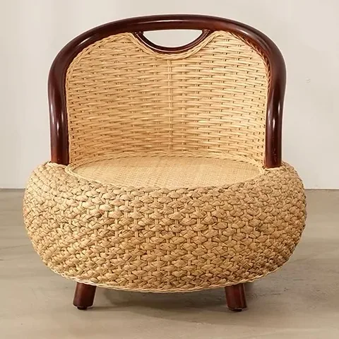Chaise tatami rotin et bois - tabouret salon – Image 4