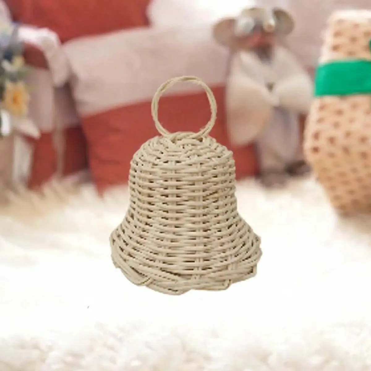 Clochettes rattan tissées main pour décoration de Noël