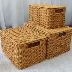 Coffre de rangement en rotin tressé grand format