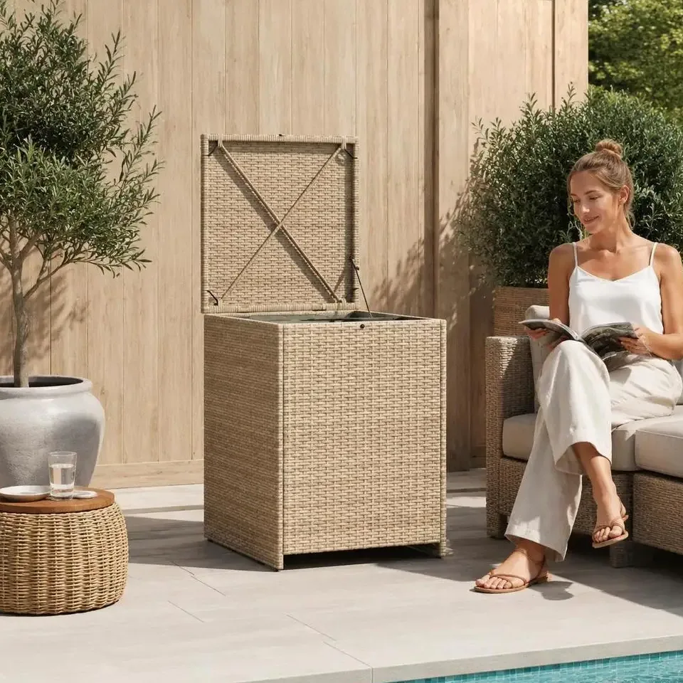 Coffre de rangement extérieur tressé 55×55×69 cm