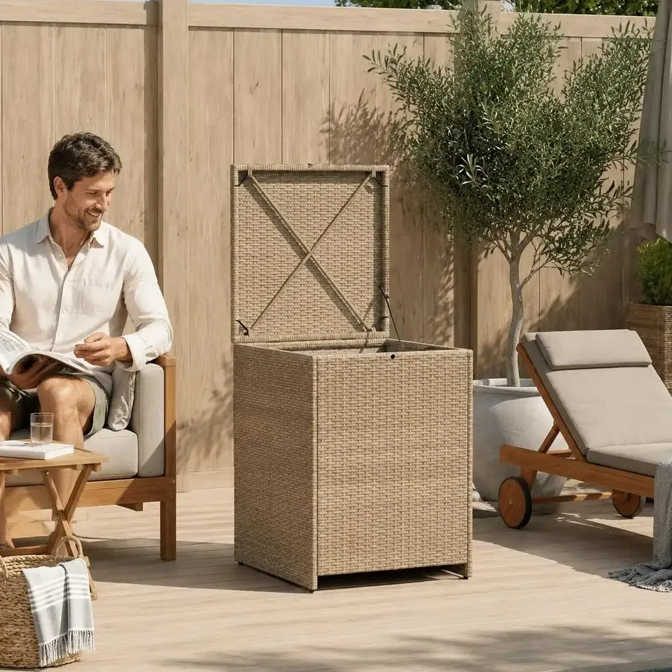 Coffre de rangement extérieur tressé 55×55×69 cm – Image 2