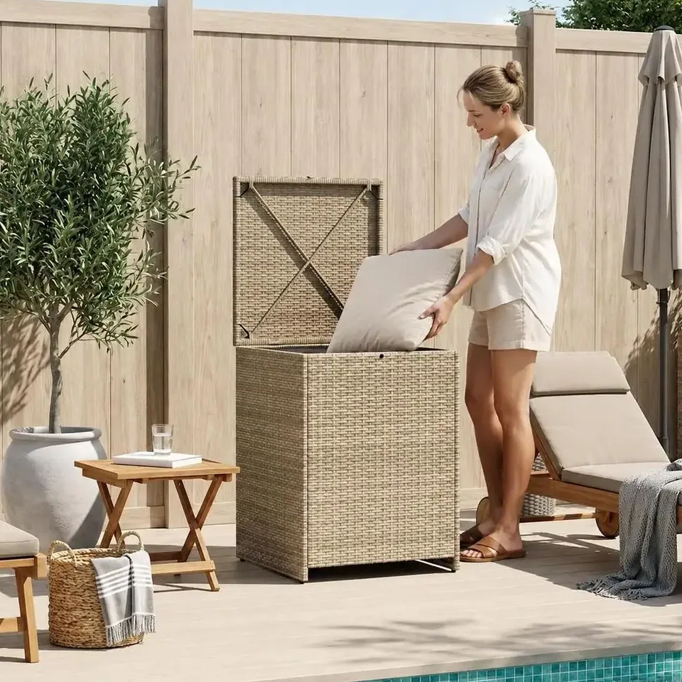 Coffre de rangement extérieur tressé 55×55×69 cm – Image 3