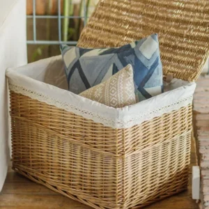Coffre rotin naturel 50 L avec couvercle sculpté