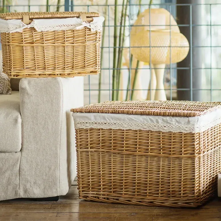 Coffre rotin naturel 50 L avec couvercle sculpté – Image 4