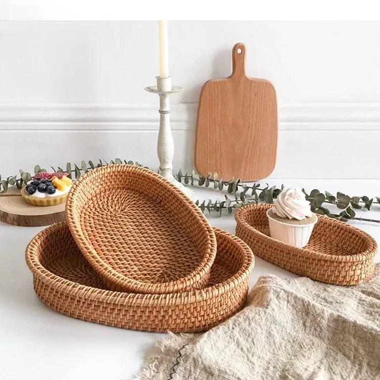 Corbeille ronde en rotin tissé noir — modèle noir