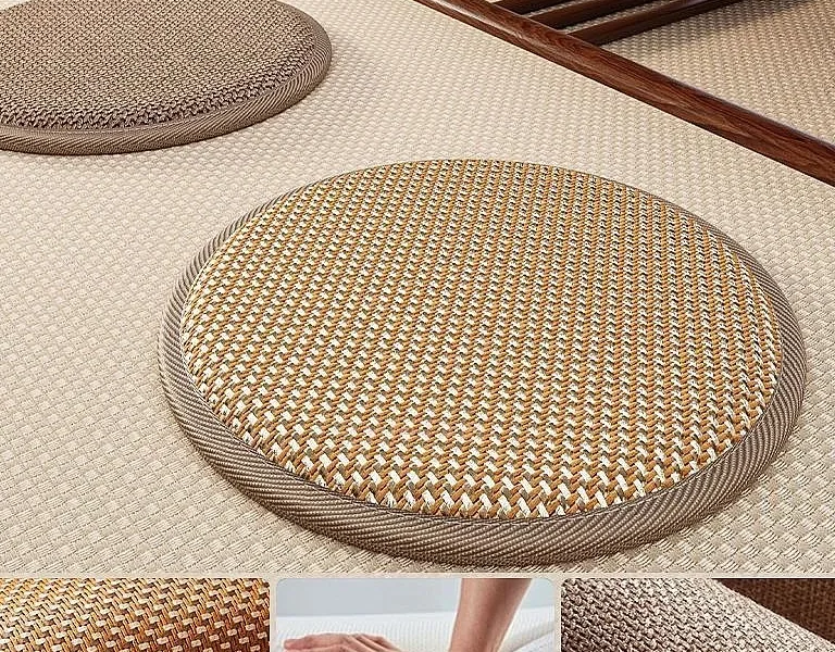 Coussin de sol rond en rotin épais pour méditation – Image 3