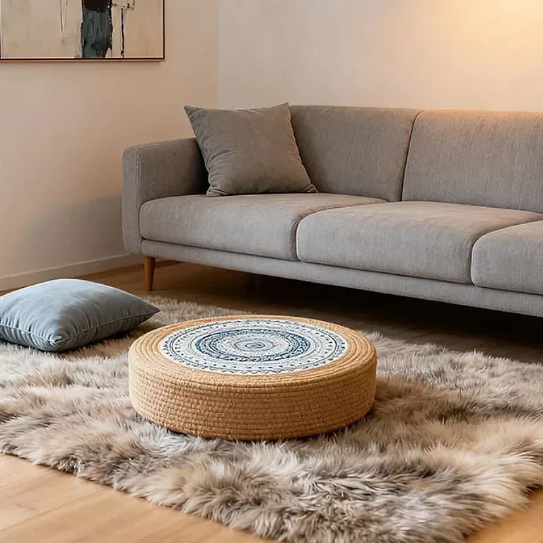 Coussin de sol rond en rotin style japonais – Image 4