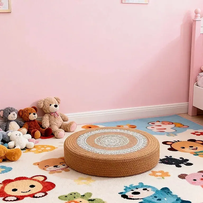 Coussin de sol rond en rotin style japonais – Image 5