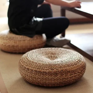 Coussin rond de méditation en paille style tatami