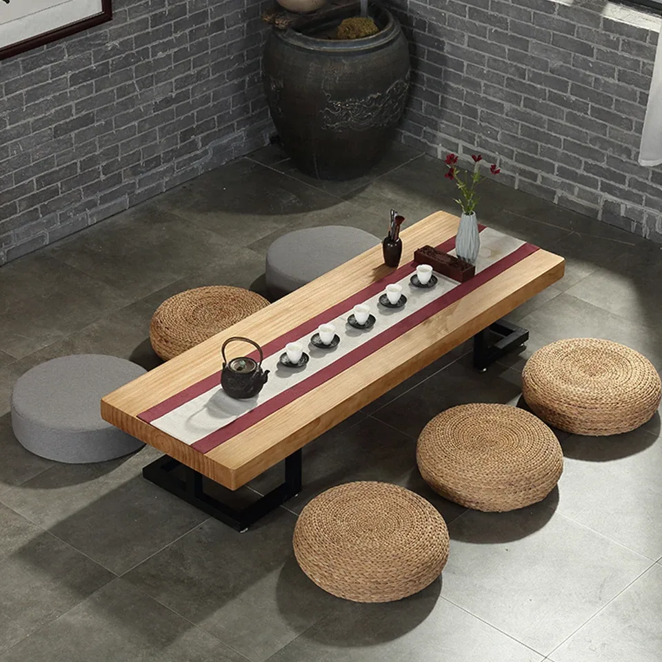 Coussin rond de méditation en paille style tatami – Image 4