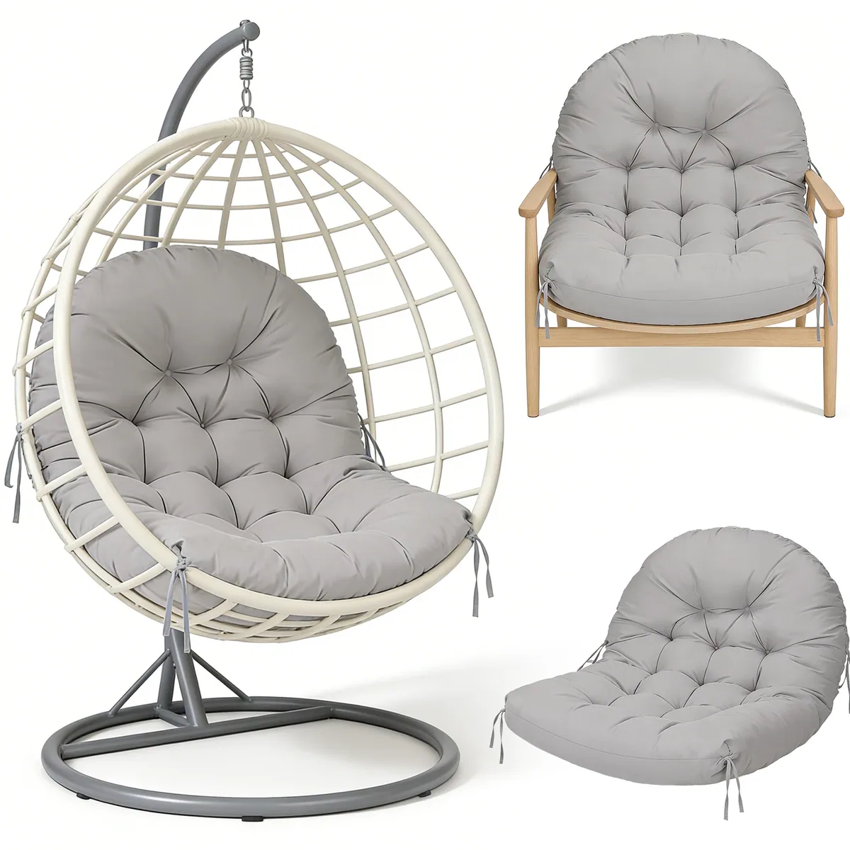 Coussin rond épais pour chaise œuf en rotin