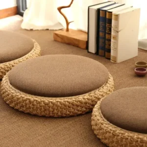 Coussin rotin pour tabouret de méditation style japonais