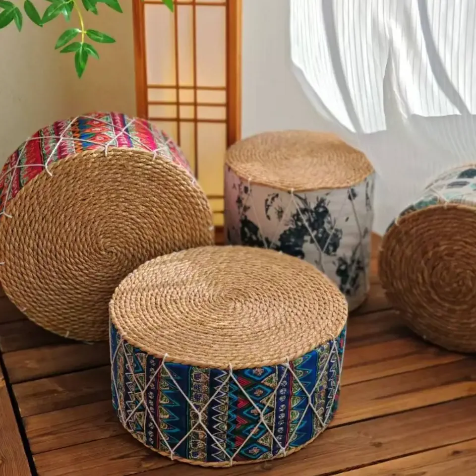 Coussin rotin rond tissé à la main Zafu portable – Image 2
