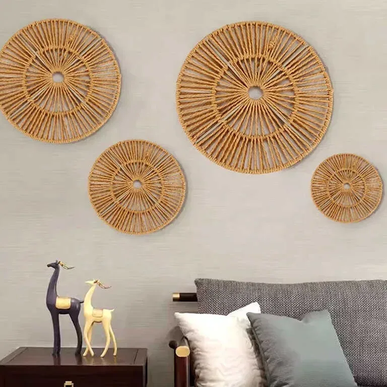 Décoration murale ronde en rotin et papier tressé – Image 3