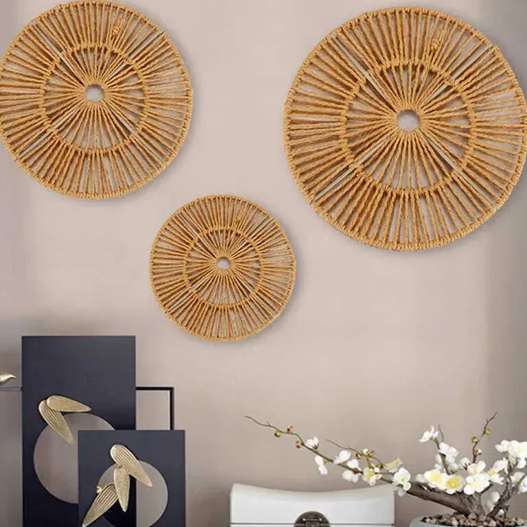Décoration murale ronde en rotin et papier tressé – Image 4
