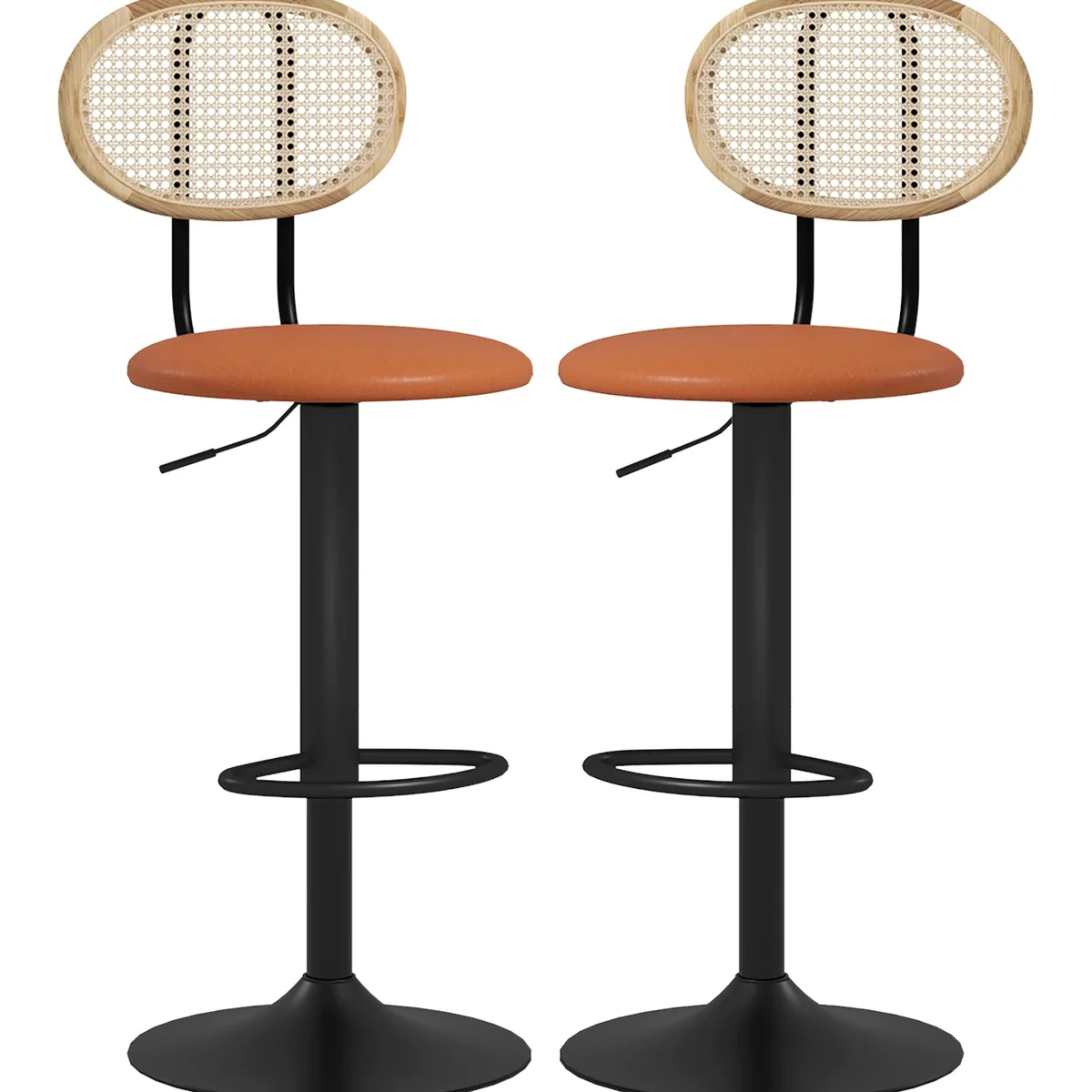 Ensemble 2 tabourets de bar réglables en bambou rotin – Image 3